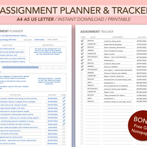 Simple Assignment Planner | Assignment Tracker Printable | Homework Planner | School College Planner | A4 A5 US Letter