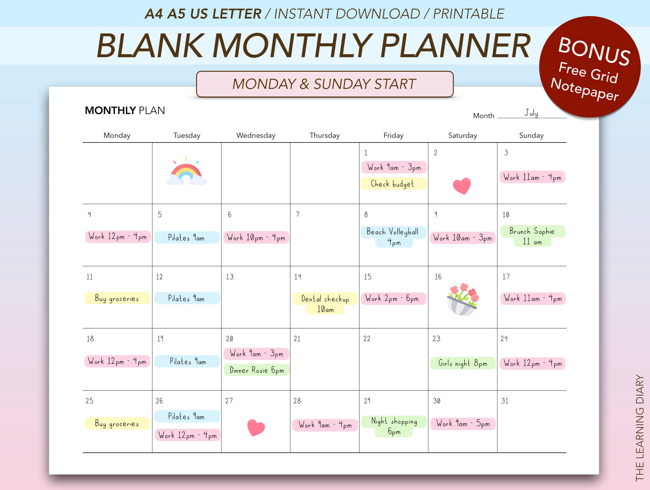 Blank Monthly Calendar Printable Monthly Planner Template - Etsy