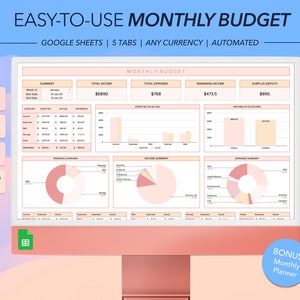 Monthly Budget Spreadsheet | Google Sheets Budget Template | Financial Planner | Budget Tracker | Expenses Tracker | Bill & Savings Tracker