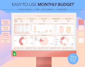 Monthly Budget Template: Google Sheets Financial Planner (Digital Download)