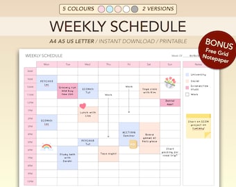 Simple Weekly Schedule Planner: A4, A5, US Letter (Instant Download)