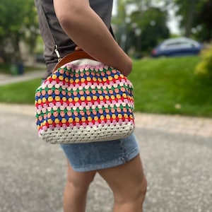 Crochet Granny Square Clutch Bag: Handmade Wooden Frame Purse