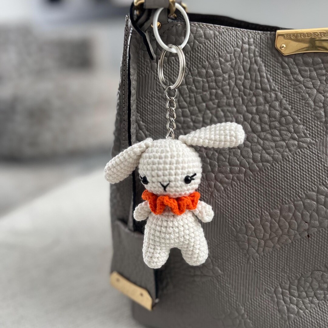Bunny Keychain: Handmade Cotton Rabbit Bag Charm - Etsy