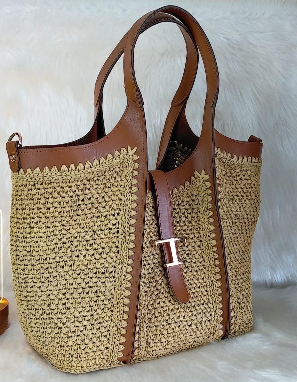 Tods Bag Replica, Luxury Raffia Tote Bag With Vegan Leather