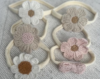 Crochet Baby Headband • Soft for Newborn Girl Flower Neutral Accessory • Baby Shower Gift