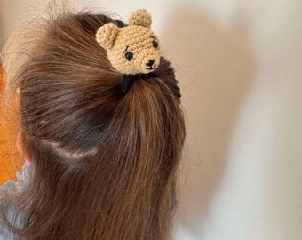 Crochet Bear Hair Clip: Handmade Cotton Animal Snap