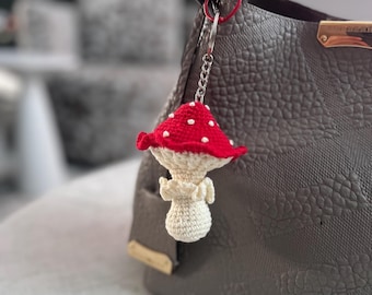Mushroom Crochet Keychain bag Charm , Gift under 25