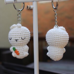 Crochet Bunny Keychain: Handmade Cotton Rabbit Bag Charm with Carrot