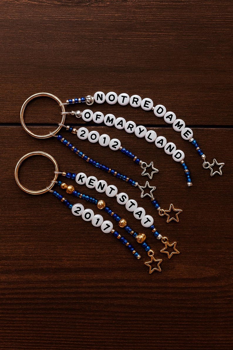 Custom Beaded College Keychain • 3-strand Personalized Name Keychain ...