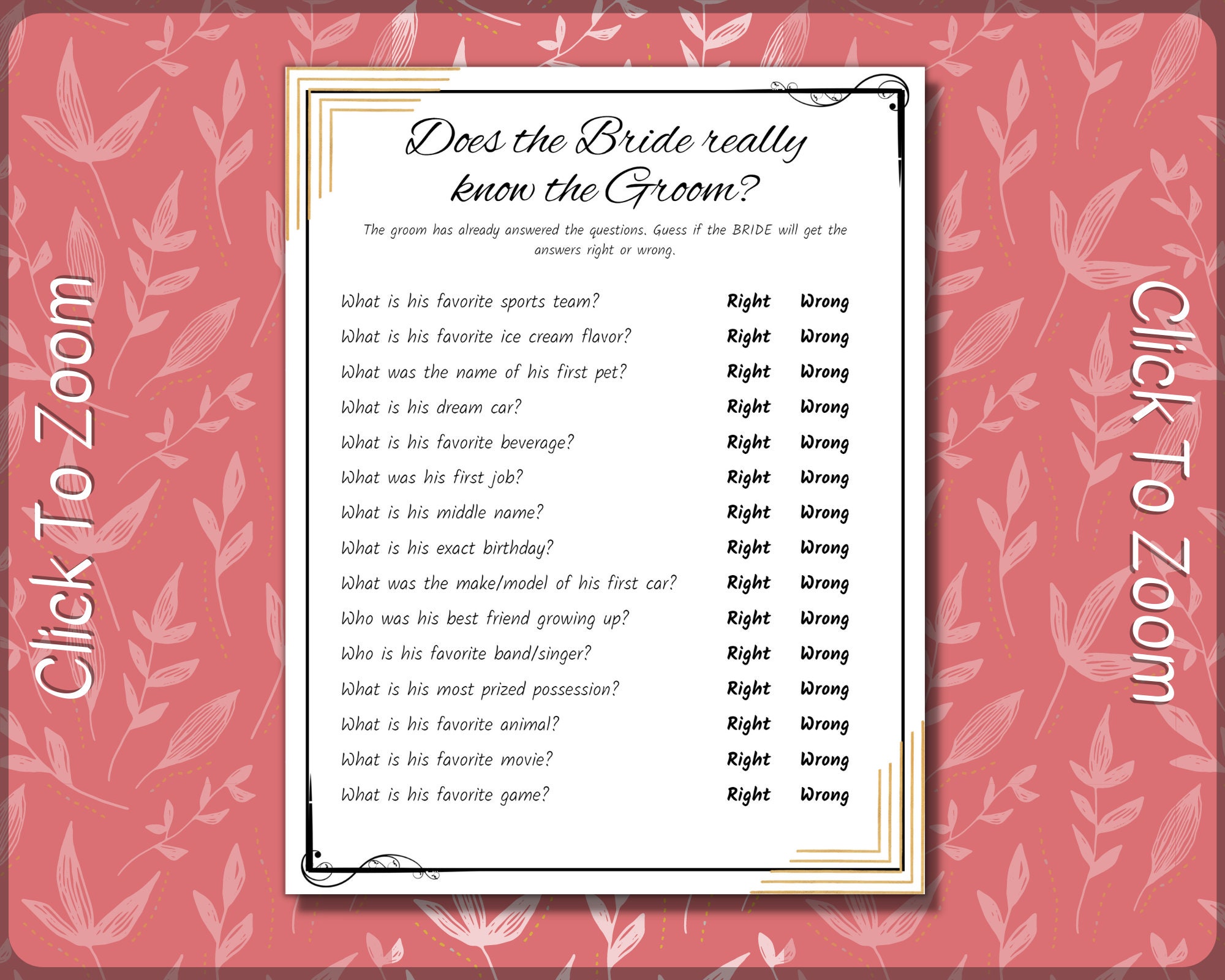 Does the Bride Really Know the Groom Wedding Reception Game Etsy