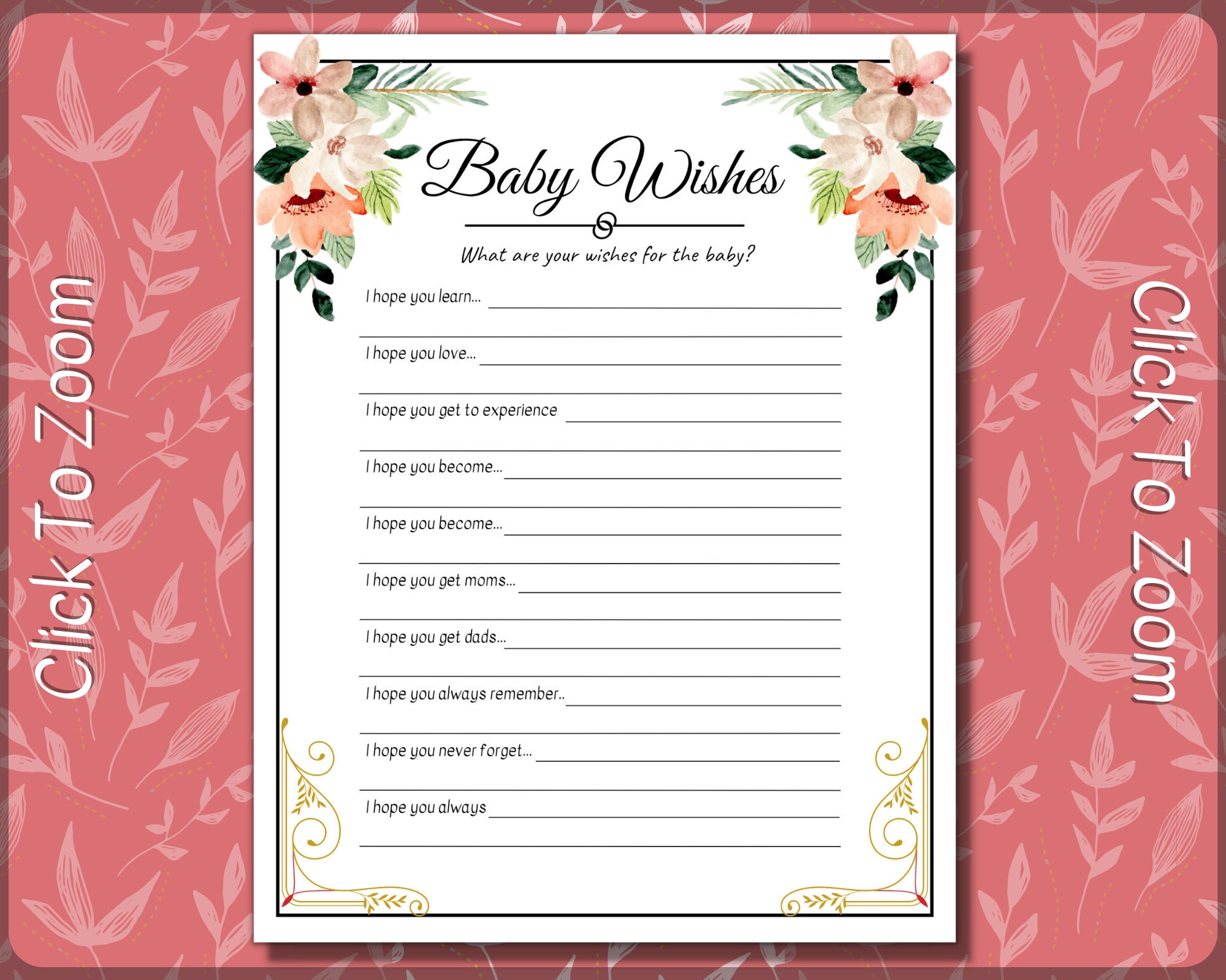 Baby Wishes Baby Shower Game Wishes for the Baby | Etsy
