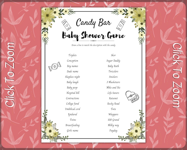 Candy Bar Baby Shower Game Printable Download - Etsy