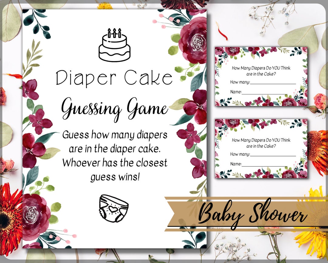 Diaper Cake Guessing Game Baby Shower Party Game Printable Etsy