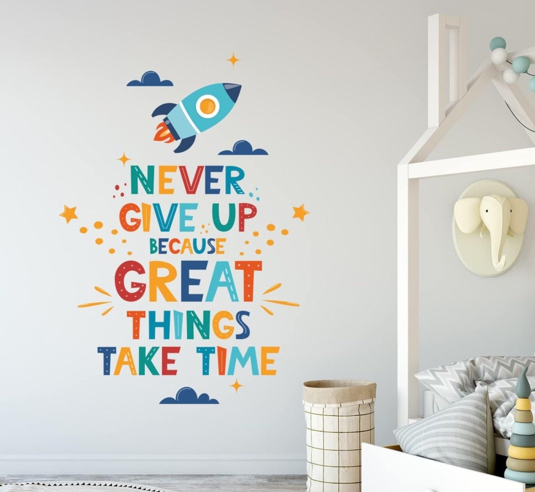 Peel Stick Motivational Kids Wall Decal Never Give up Etsy
