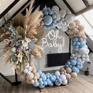 Decoraciones de baby shower para niños, kit de decoración de fiesta de bebé  azul con cajas de globos, guirnalda de globos azules, pancarta de telón de