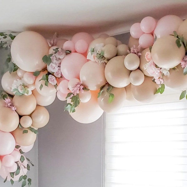 124 Boho neutral balloon garland Double Stuffed for Bridal Shower, baby shower, boho parties,  blush, Apricot, pink ,balloon Garland kit