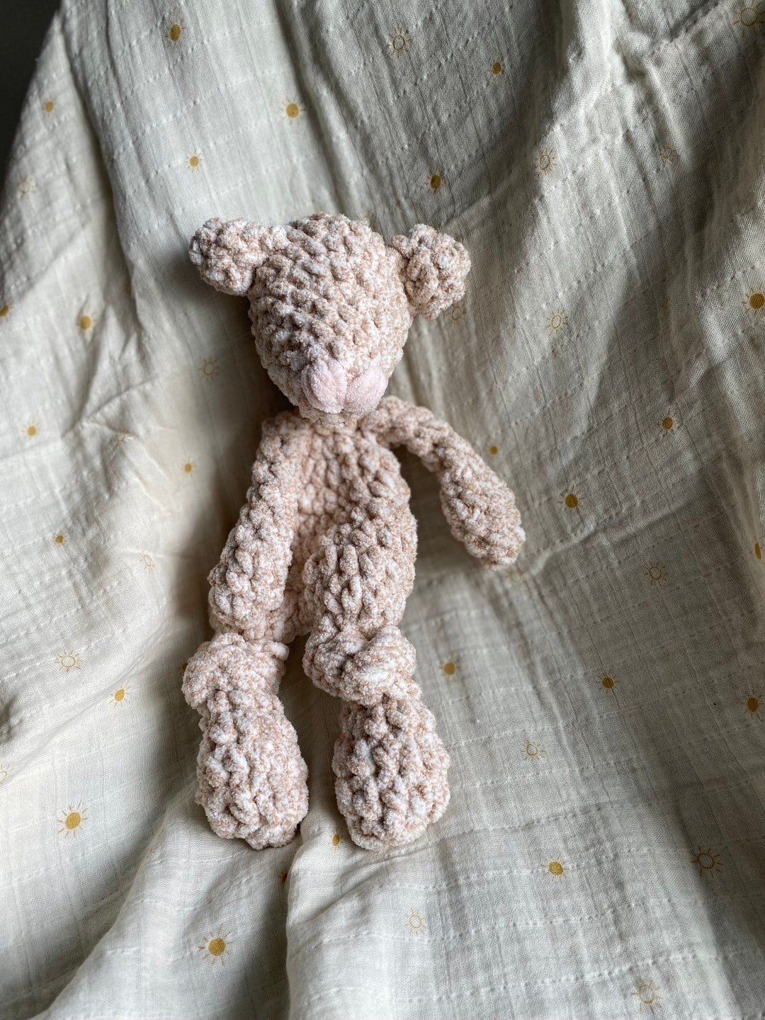 Mini Knotted Teddy Bear Lovey Hand Crocheted Baby Gift, Baby Shower