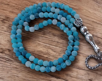 Rosário Azul, Tasbih de 6 MM, Contas de Oração Pequenas, Presente Tasbeeh, Tasbih 99, Ágata Masbaha, Aqeeq Misbah, Sabha, Contas de Estresse, Rosário de Pedras Preciosas