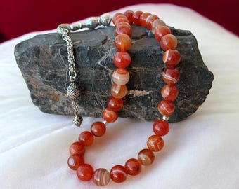 Brown Aqeeq Tasbih, Agate Masbaha, Muslim Prayer Beads, Gemstone Rosary, Brown Gemstine Subha, Agate Tasbeeh, Tasbih 33, 10MM Misbaha