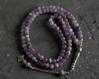 Rosario in ametista, rosario con pietre preziose viola, Tasbih 99, bomboniera Tasbeeh, Tasbih in ametista, rosario viola, Sabha da 8 mm, Masbaha