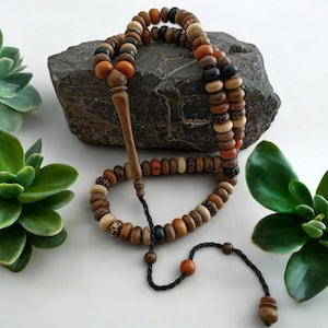 Wooden Masbaha, Tasbih 99, Tree Beads Subha, Mix Wooden Rosary, Muslim Prayer Beads, Eid Gift, Wooden Tasbih, Wood Tasbeeh, Islamic Gift
