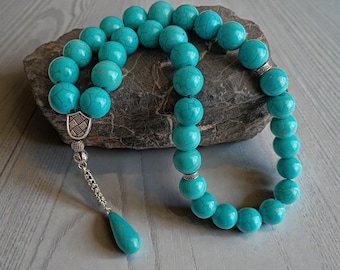 Turquoise Tasbih, Gemstone Tasbeeh, Tasbih 33, Large Rosary Beads, Big Prayer Beads, Sibha, Misbah, 14mm, Muslim Gift, Worry Beads, Dhikr