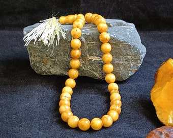 Yellow Natural Squeezed Baltic Amber, Collectible Unique Rosary, 33 Beaded Gemstone Tasbih, Handcrafted Prayer Beads, Gift For Islamic