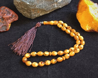 Custom Resin Tasbeeh, Natural Baltic Amber, 33 Beaded Collectible Prayer Beads, Gorgeous Barley Cut Rosary, Handmade Misbaha, Stress Beads