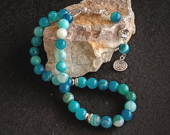 Terço de ágata azul, contas para oração, terço de ágata, rosário de ágata, presente Tasbih, Misbah, Subha, Tasbih com 33 contas, contas redondas de 10 mm