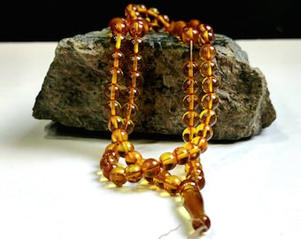 Genuine Round Baltic Amber Beads, 99 Beaded Natural Stone Misbaha, Handmade Tasbeeh, Unique Resin Subha, Muslim Gift For Brother, Eid Gift