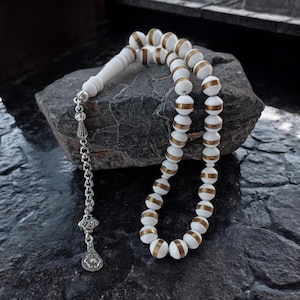 White Tasbih, 10mm Prayer Beads, Tasbeeh 33, Camel Bone Rosary, Bone Masbaha, Islamic Gift, Sabha, Prayer Beads Islam, Personalized Tasbih