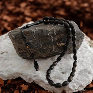 Real Wooden Ebony Muslim Tasbih, Black 33 Beads Prayer Beads, Genuine Ebony Tree Tasbeeh, Wooden Rosary, Natural Misbaha, Islamic Gift Men