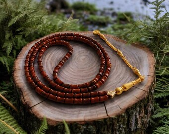Brown Prayer Beads, Tasbih 99 Beads, Rosary Necklace, Agate Tasbih, Aqeeq Tasbeeh, Gemstone Sibha, Islamic Rosary, Muslim Gift İdea