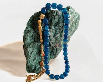Tasbih Azul, Tasbih Transparente, Masbaha de Pedras Preciosas, Rosário de Ágata, Aqeeq Misbah Azul, Tasbih 33, Contas de Oração Redondas, Presente Muçulmano, Ágata Tesbih