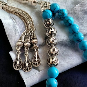 Feroza Tasbih personalizable, Rosario con cuentas de letras, Tasbih personalizado, Cuentas de oración musulmana, Masbaha personalizable, Sibha, Tasbeeh de piedras preciosas