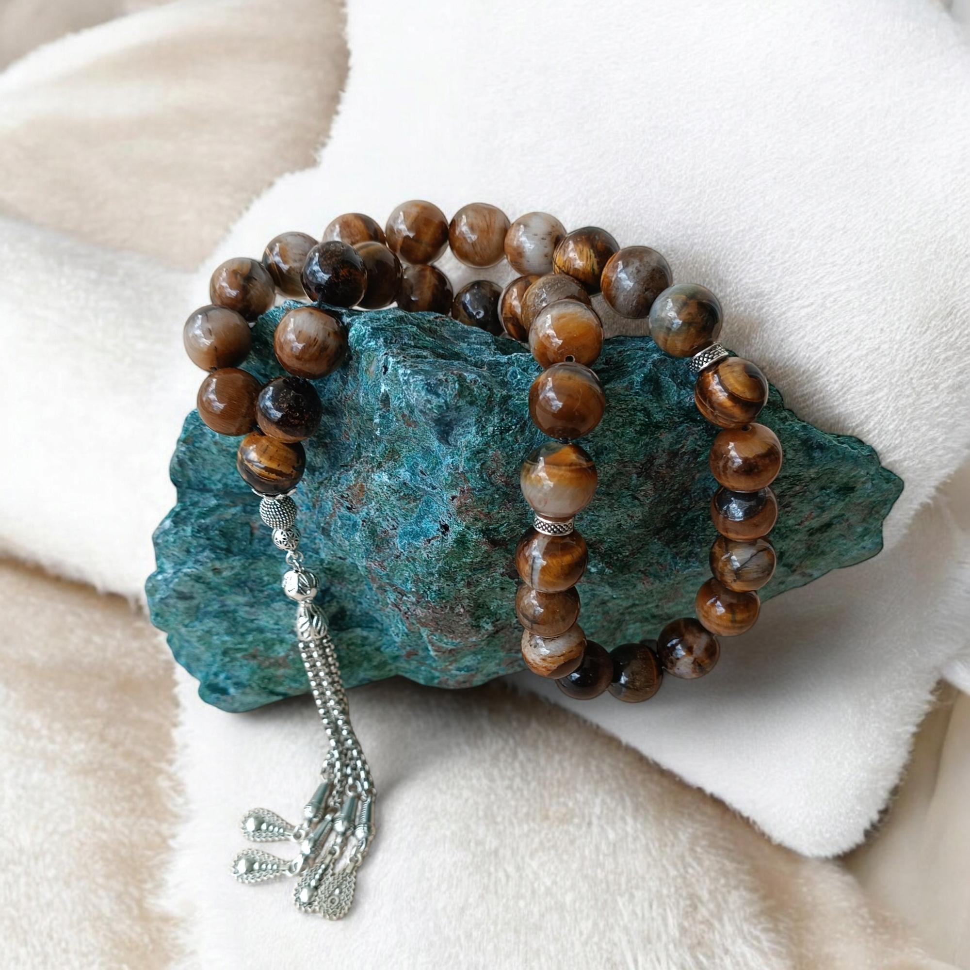 Big Size Brown Gemstone Tasbih, 14mm Tiger Eye Rosary, Large Prayer Beads, Gemstone Subha, Tiger Eye Tasbeeh, Brown Masbaha, Tasbih 33