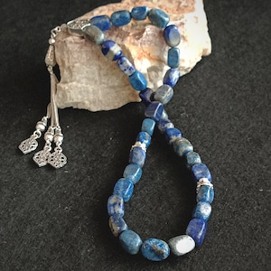 Lapis Lazuli Tasbih, Muslimische Gebetskette, Edelstein Rosenkranz, Tasbeeh 33 Perlen, Misbah, Sibha, Gebetskette, Islamisches Geschenk, Natursteinperlen