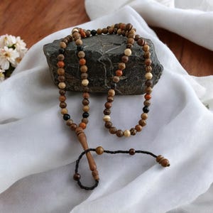Mix Wooden Tasbeeh, Wood Masbaha, Rosary Necklace, Wooden Prayer Beads, Tasbih 99, Authentic Eid Gift, Unique Muslim Present, Wooden Tasbih