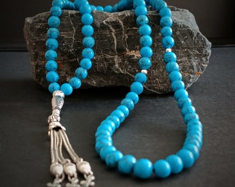 Feroza Tasbih, Tasbeeh 99, Muslim Prayer Beads, Islamic Rosary, Gemstone Sibha, Natural Stone Misbah, Turquoise Tasbih, Rosary Necklace