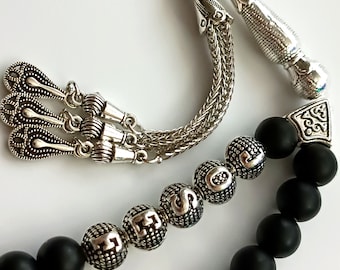 Custom Name Rosary, Personalized Tasbih, Matte Black Onyx Prayer Beads, Misbaha, Sibha, Tasbeeh Gift, Eid Gift, Custom Rosary, Islamic Gift