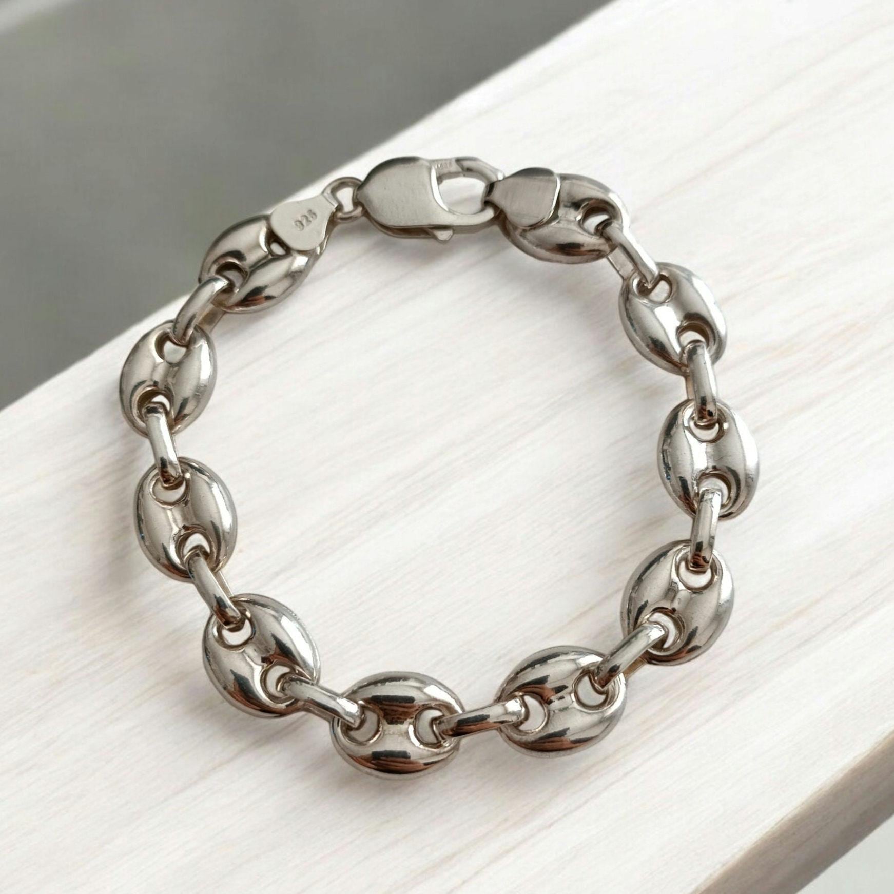 925K Sterling Silver Chain Bracelet, Chunky Chain Bracelet