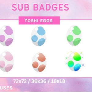 6 distintivi Twitch secondari di uova di Yoshi / Grafica Twitch / Kawaii / Carini / Emote Twitch / Assistenza streaming