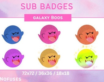 6 Galaxy Boos Sub Twitch Badges | Twitch Graphics | Kawaii | Ghosts | Stream Badge | Twitch Emotes