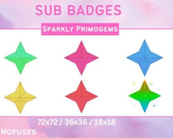 6 Sparkly Primogems Sub Twitch Badges | Twitch Graphics | Kawaii | Crystal | Stream Badge | Twitch Emotes