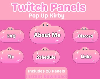 Cute Pop Out Kirby Twitch Stream Panels| 28 Panels| Simple Pink Aesthetic