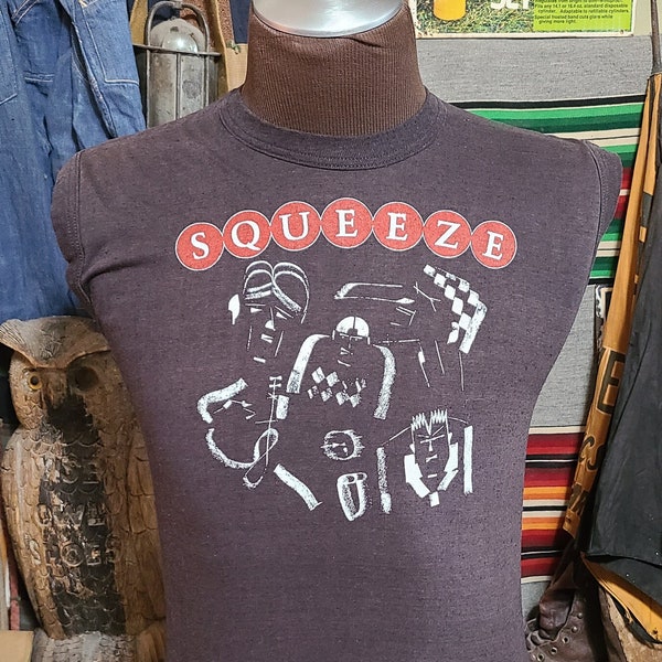 Vintage 1982 The Squeeze New Wave Rock Konzert Tournee 80er weiches Papier dünnes Musik Fan Band T-Shirt 38 M