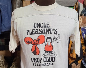 Vintage 1979 Uncle Pleasants Prop CLub SOft thin raglan jersey 2 sided cartoon graphic 70s tee t shirt 42 L