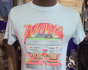 Vintage 60er 70er Jahre Roach Neon Chevy Nova Super Sport Hot Rod Drag Racing verblasstes Baumwoll-Single Stitch Tee T-Shirt 40 M