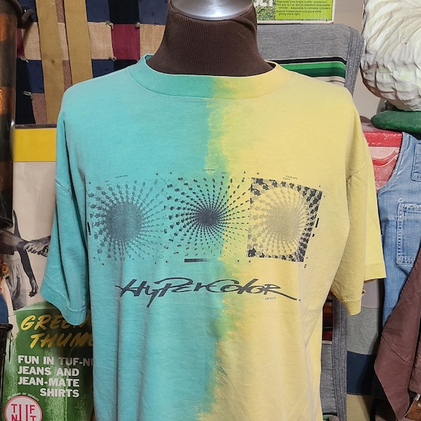 VIntage 80s 90s Hypercolor tye dye color change Mood ring hippie single stitch tee t shirt 44 L