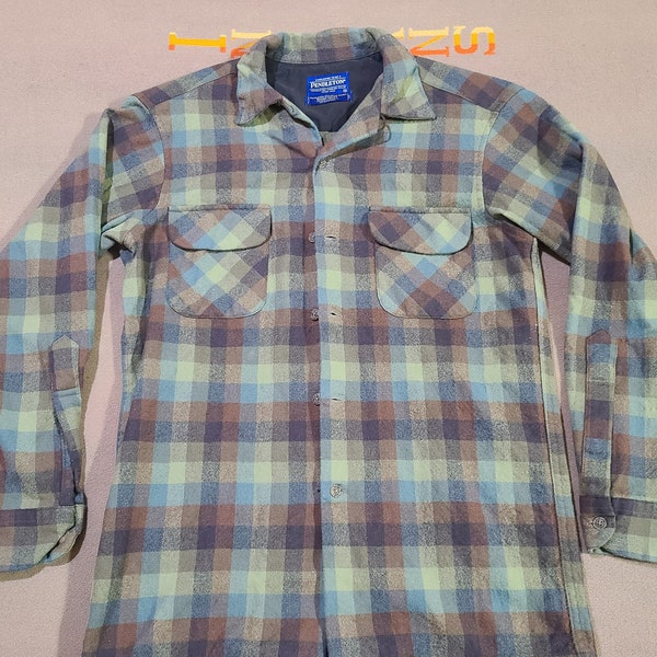 Vintage 70s 80s Pendleton Wool Plaid hunting logger western button up 2 pocket shirt 38 M